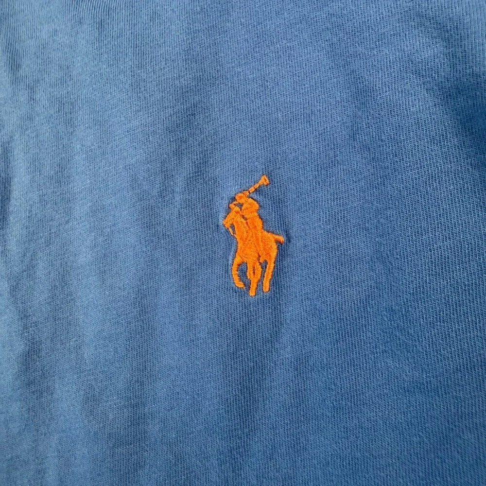 Polo Ralph Lauren Mens Blue V-Neck Long Sleeve T-Shirt Orange Pony Size S